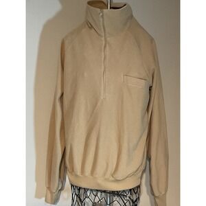 Vintage Lee Mens Tan Velour Quarter Zip Pullover Sweater Made in USA Large Beige